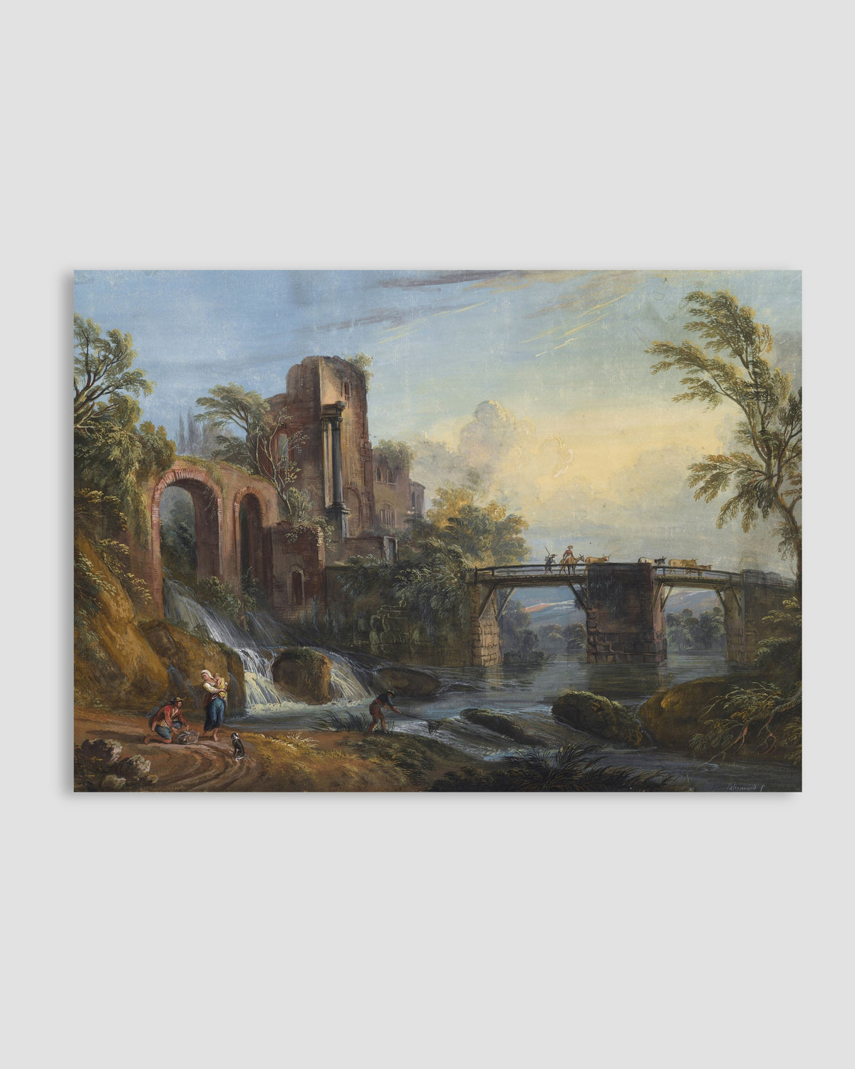 Jean Baptiste Lallemand - Dawn Landscape with Classical Ruins Poster