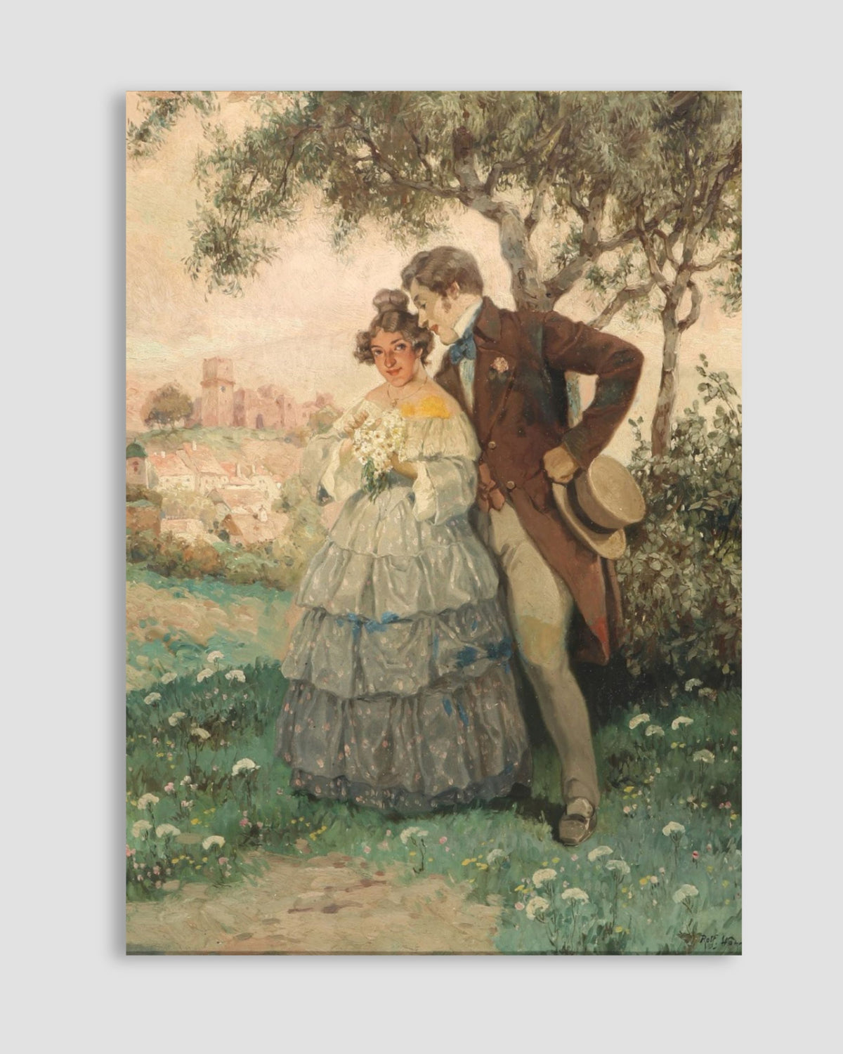 Rudolf Alfred Hoger - Kaerestepar Under Traeet. I Baggrunden Byen Durnstein Poster