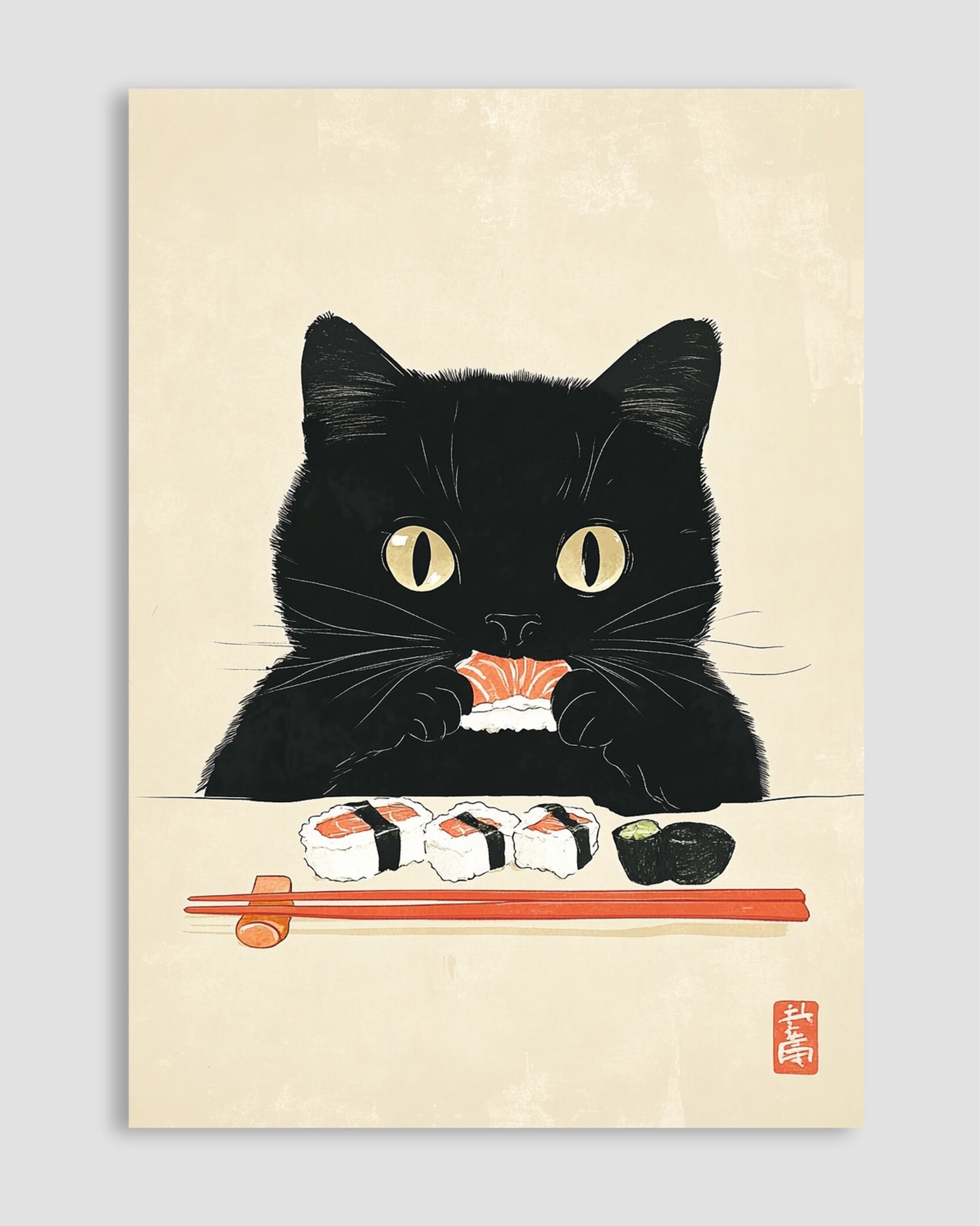 Sushi Yiyen Kara Kedi Poster