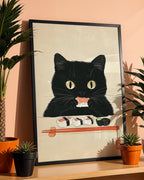 Sushi Yiyen Kara Kedi Poster