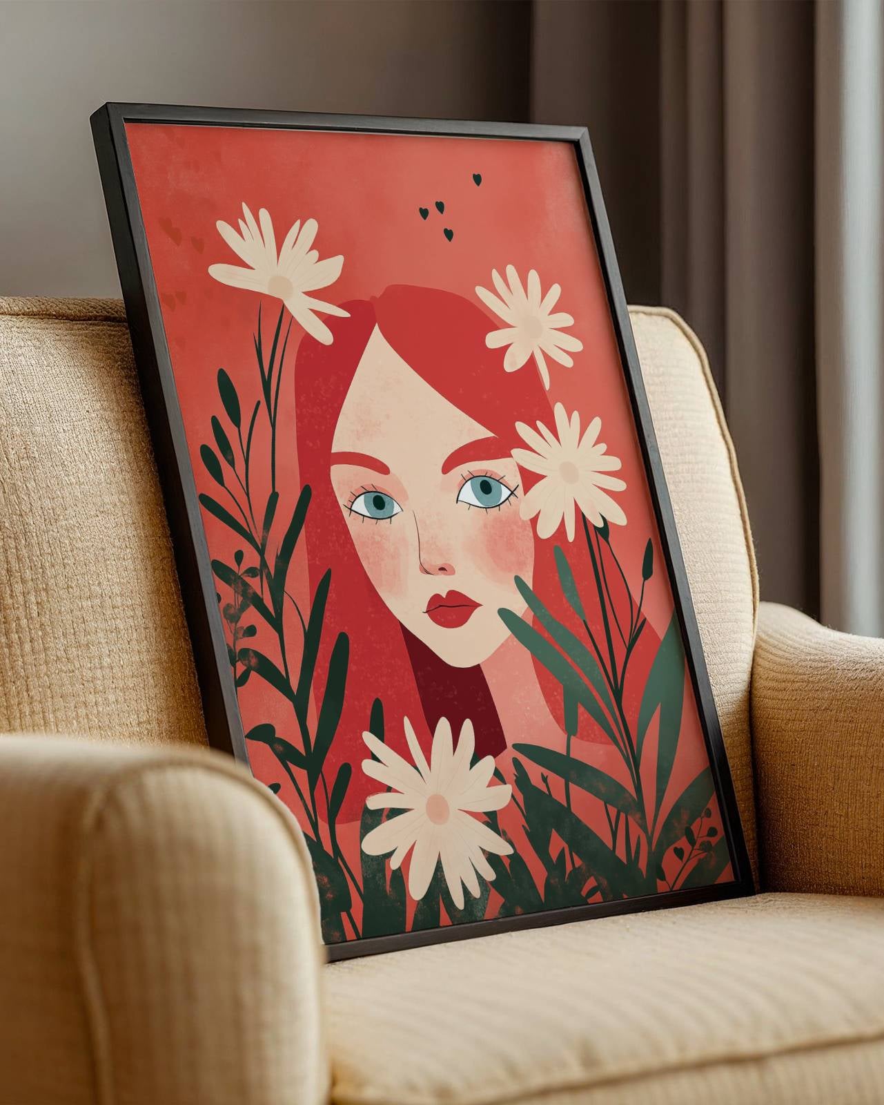 Çiçekli Portre Poster