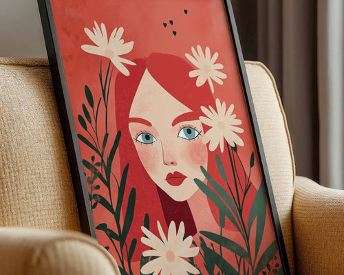 Çiçekli Portre Poster