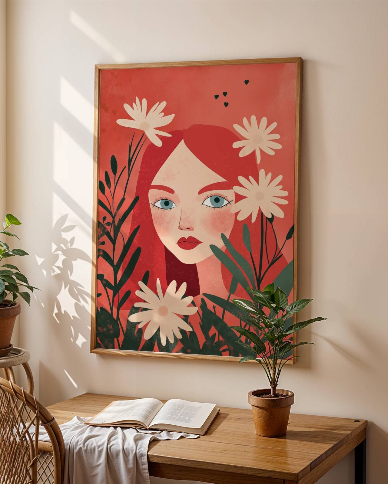 Çiçekli Portre Poster