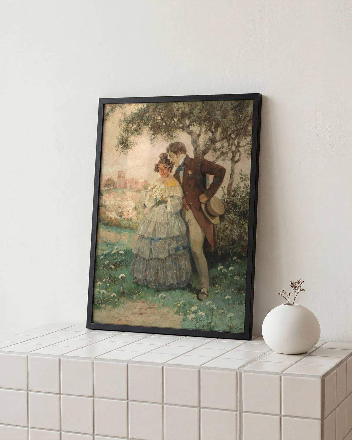 Rudolf Alfred Hoger - Kaerestepar Under Traeet. I Baggrunden Byen Durnstein Poster