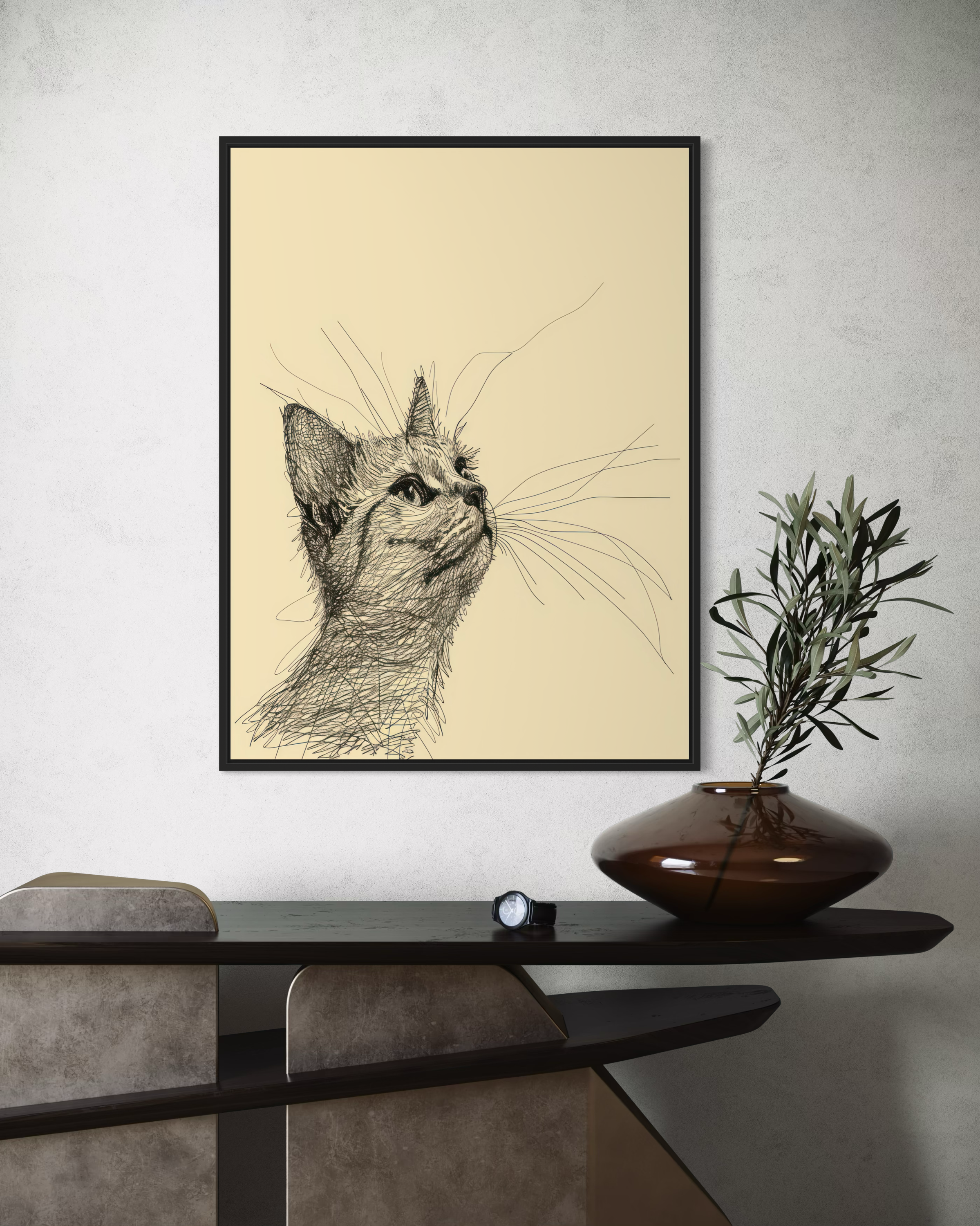 Çizgisel Kedi Poster